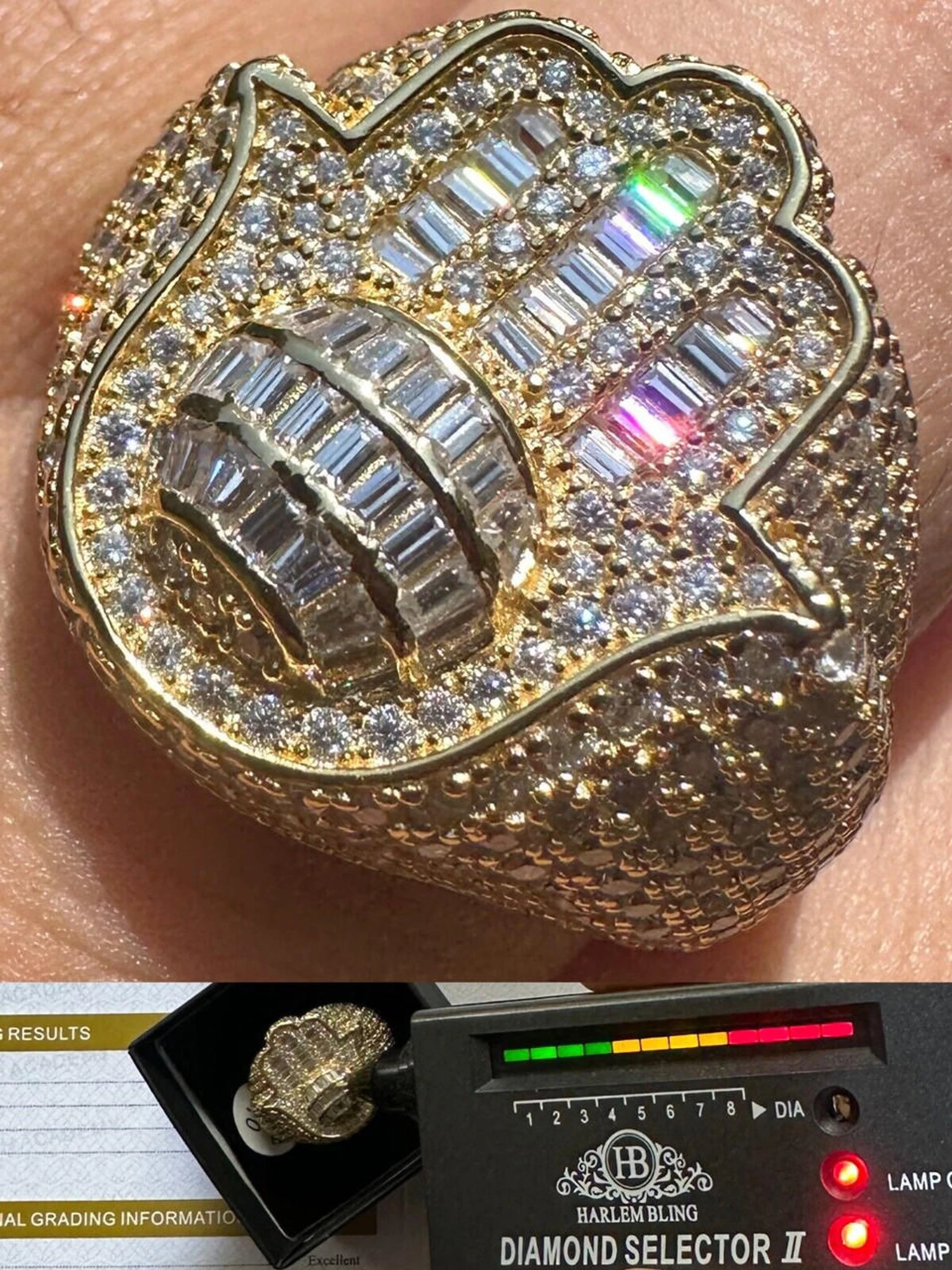 MOISSANITE Baguette Hamsa Ring Mens 14k Gold Plated Solid 925 Silver Iced HipHop 3 MOISSANITE Baguette Hamsa Ring Mens 14k Gold Plated Solid 925 Silver Iced HipHop