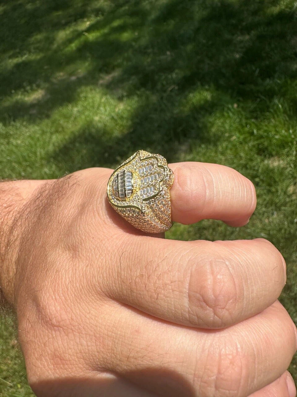 MOISSANITE Baguette Hamsa Ring Mens 14k Gold Plated Solid 925 Silver Iced HipHop 17 MOISSANITE Baguette Hamsa Ring Mens 14k Gold Plated Solid 925 Silver Iced HipHop - Image 15