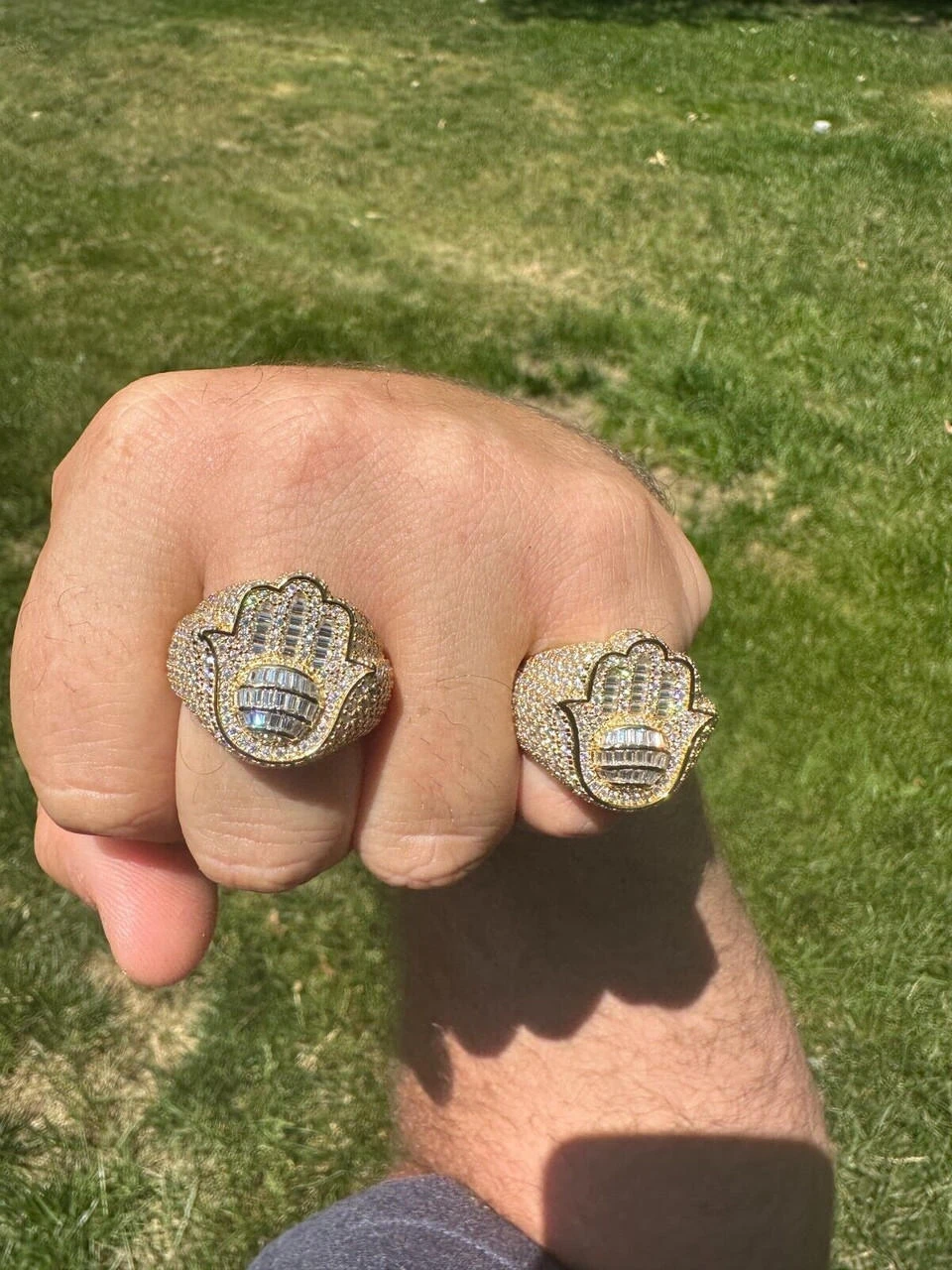 MOISSANITE Baguette Hamsa Ring Mens 14k Gold Plated Solid 925 Silver Iced HipHop 8 MOISSANITE Baguette Hamsa Ring Mens 14k Gold Plated Solid 925 Silver Iced HipHop - Image 6