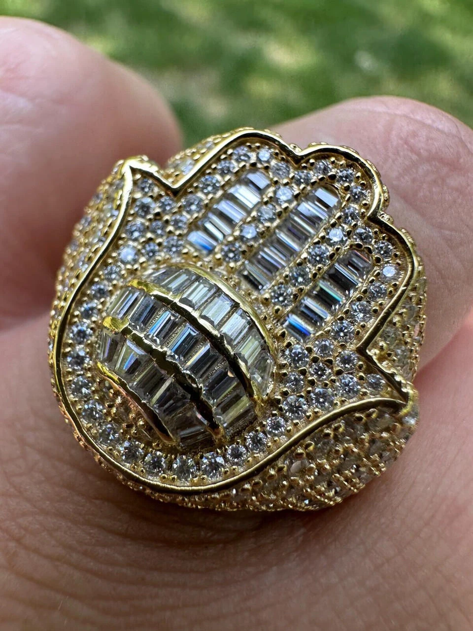 MOISSANITE Baguette Hamsa Ring Mens 14k Gold Plated Solid 925 Silver Iced HipHop 22 MOISSANITE Baguette Hamsa Ring Mens 14k Gold Plated Solid 925 Silver Iced HipHop - Image 20