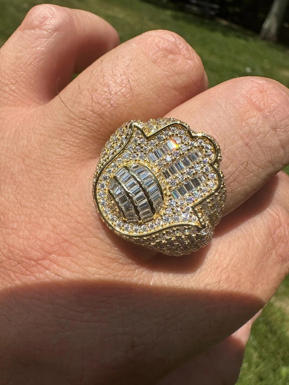 MOISSANITE Baguette Hamsa Ring Mens 14k Gold Plated Solid 925 Silver Iced HipHop 19 MOISSANITE Baguette Hamsa Ring Mens 14k Gold Plated Solid 925 Silver Iced HipHop - Image 17