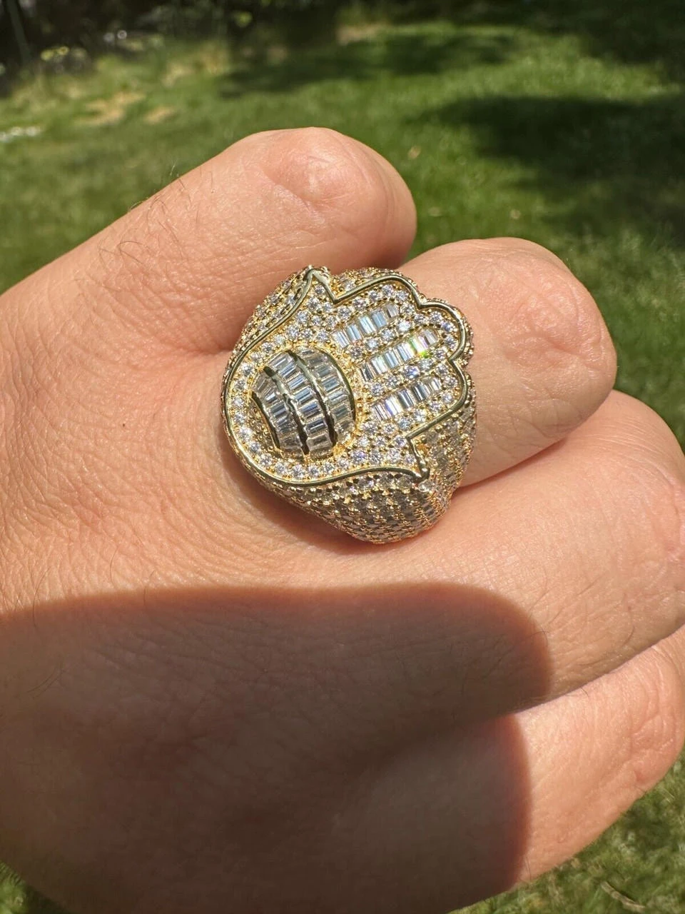 MOISSANITE Baguette Hamsa Ring Mens 14k Gold Plated Solid 925 Silver Iced HipHop 10 MOISSANITE Baguette Hamsa Ring Mens 14k Gold Plated Solid 925 Silver Iced HipHop - Image 8