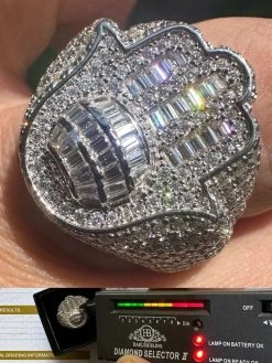 MOISSANITE Baguette Hamsa Ring Men's Solid 925 Silver Passes Tester Iced Hip Hop