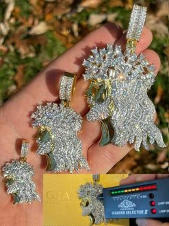 Moissanite Baguette Iced Hip Hop Jesus Piece Pendant 14k Gold Vermeil Diamond