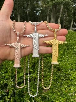 MOISSANITE Christ The Redeemer 925 Silver/ Yellow Rose Gold Necklace Jesus Piece 30 MOISSANITE Christ The Redeemer 925 Silver/ Yellow Rose Gold Necklace Jesus Piece -Harlem Bling Shop harlembling moissanite christ the redeemer 925 silver yellow rose gold necklace jesus piece 60004.1688858223