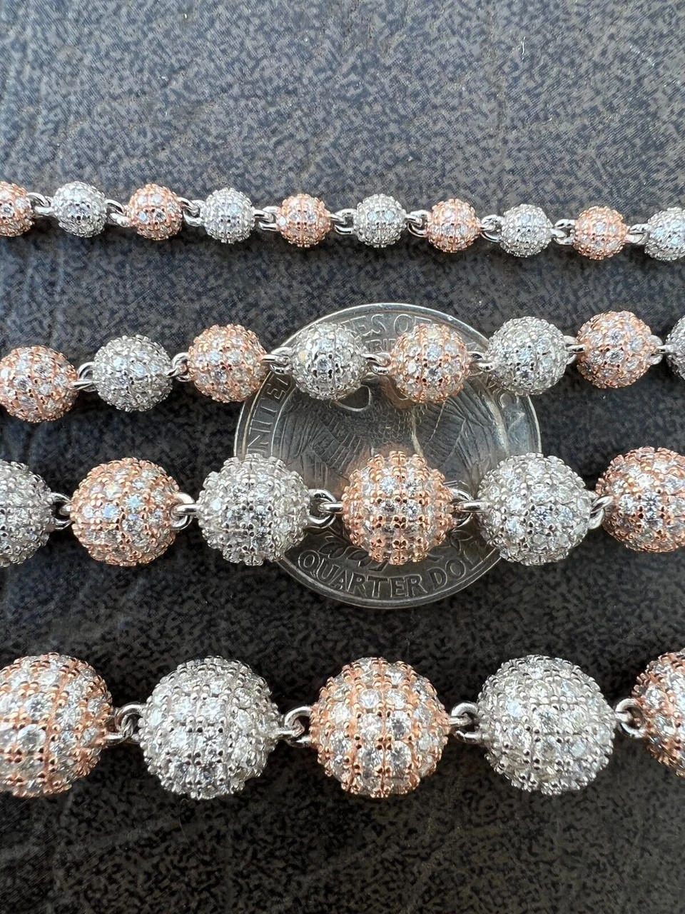 Moissanite Disco Moon Ball Bracelet 925 Silver & 14k Rose Gold Pass Diamond Test 5 Moissanite Disco Moon Ball Bracelet 925 Silver & 14k Rose Gold Pass Diamond Test - Image 3