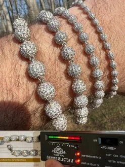 Moissanite Disco Moon Ball Shambala Bracelet 925 Silver 4-10mm Pass Diamond Test