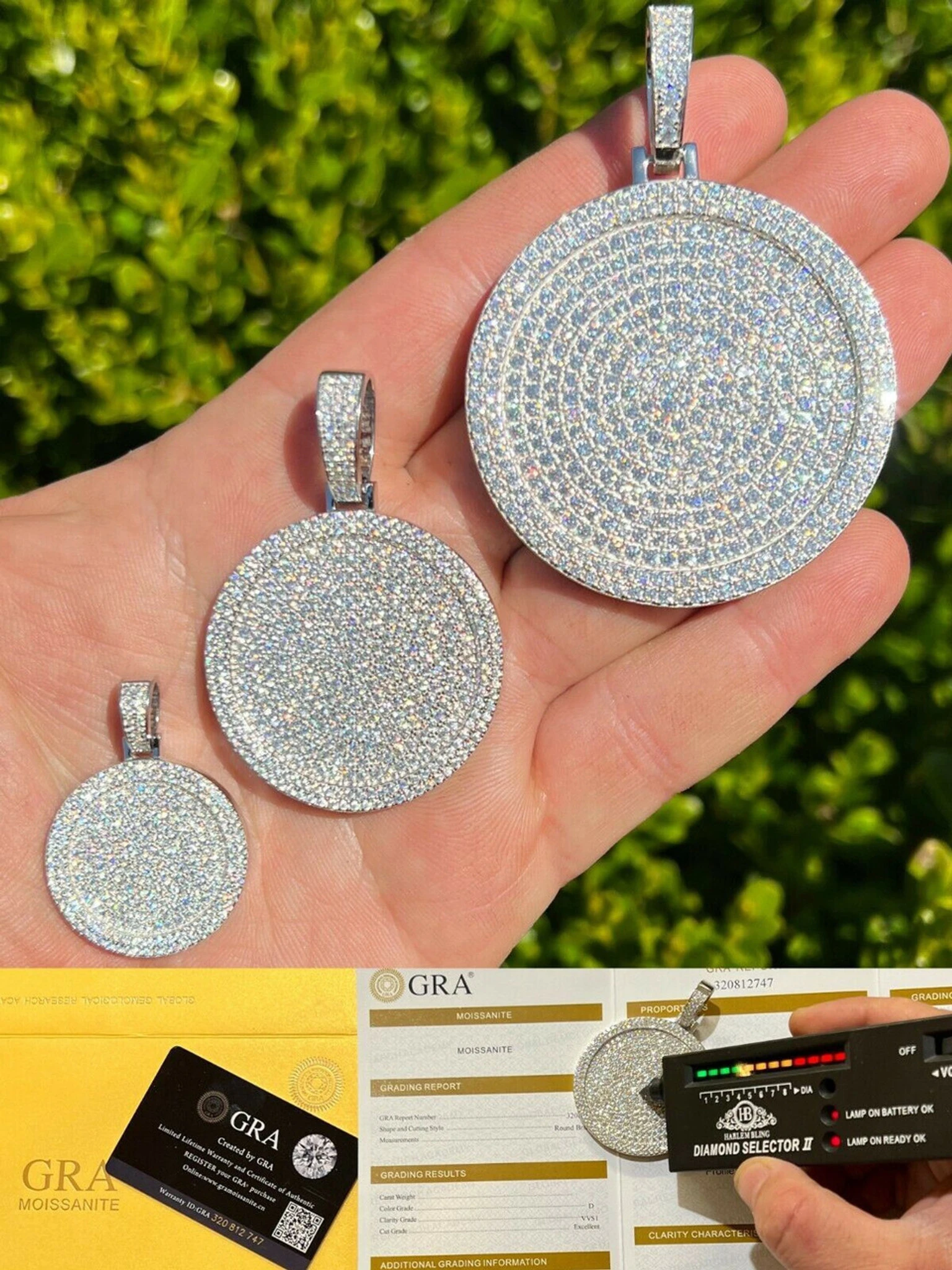 MOISSANITE Dog Tag Out Iced Round Hip Hop Pendant Necklace Pass Diamond Tester 3 MOISSANITE Dog Tag Out Iced Round Hip Hop Pendant Necklace Pass Diamond Tester