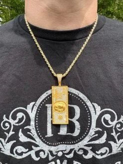 Moissanite $100 Dollar Bill 925 Silver/Gold Plated Iced Hip Hop Pendant Necklace -Harlem Bling Shop harlembling moissanite dollar100 dollar bill 925 silvergold plated iced hip hop pendant necklace 40952.1684357782
