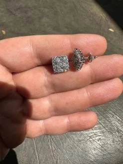 MOISSANITE Earrings Square 10mm Real 925 Silver Iced Large Mens Studs Hip Hop -Harlem Bling Shop harlembling moissanite earrings square 10mm real 925 silver iced large mens studs hip hop 18429.1683838438