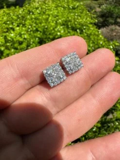 MOISSANITE Earrings Square 10mm Real 925 Silver Iced Large Mens Studs Hip Hop -Harlem Bling Shop harlembling moissanite earrings square 10mm real 925 silver iced large mens studs hip hop 21744.1683838514