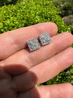 MOISSANITE Earrings Square 10mm Real 925 Silver Iced Large Mens Studs Hip Hop -Harlem Bling Shop harlembling moissanite earrings square 10mm real 925 silver iced large mens studs hip hop 52607.1683838516