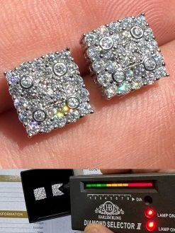 MOISSANITE Earrings Square 10mm Real 925 Silver Iced Large Mens Studs Hip Hop