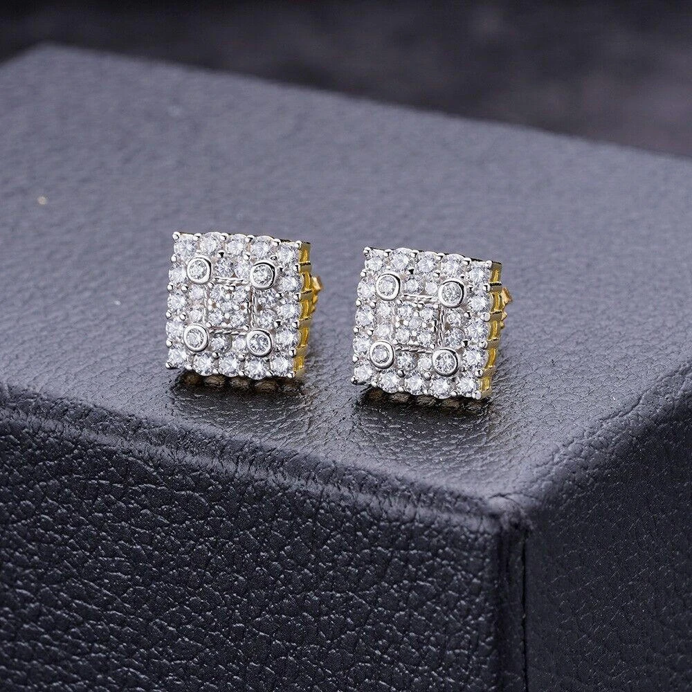 MOISSANITE Earrings Square Real 925 Silver 14k Gold Plated Iced Studs Hip Hop 14 MOISSANITE Earrings Square Real 925 Silver 14k Gold Plated Iced Studs Hip Hop - Image 12