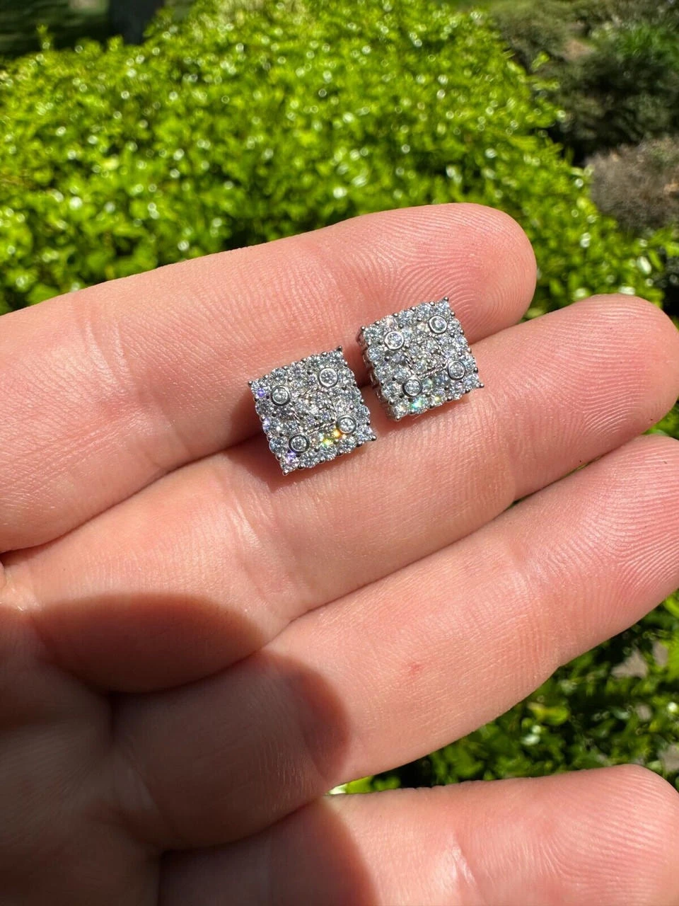 MOISSANITE Earrings Square Real 925 Silver 14k Gold Plated Iced Studs Hip Hop 4 MOISSANITE Earrings Square Real 925 Silver 14k Gold Plated Iced Studs Hip Hop - Image 2