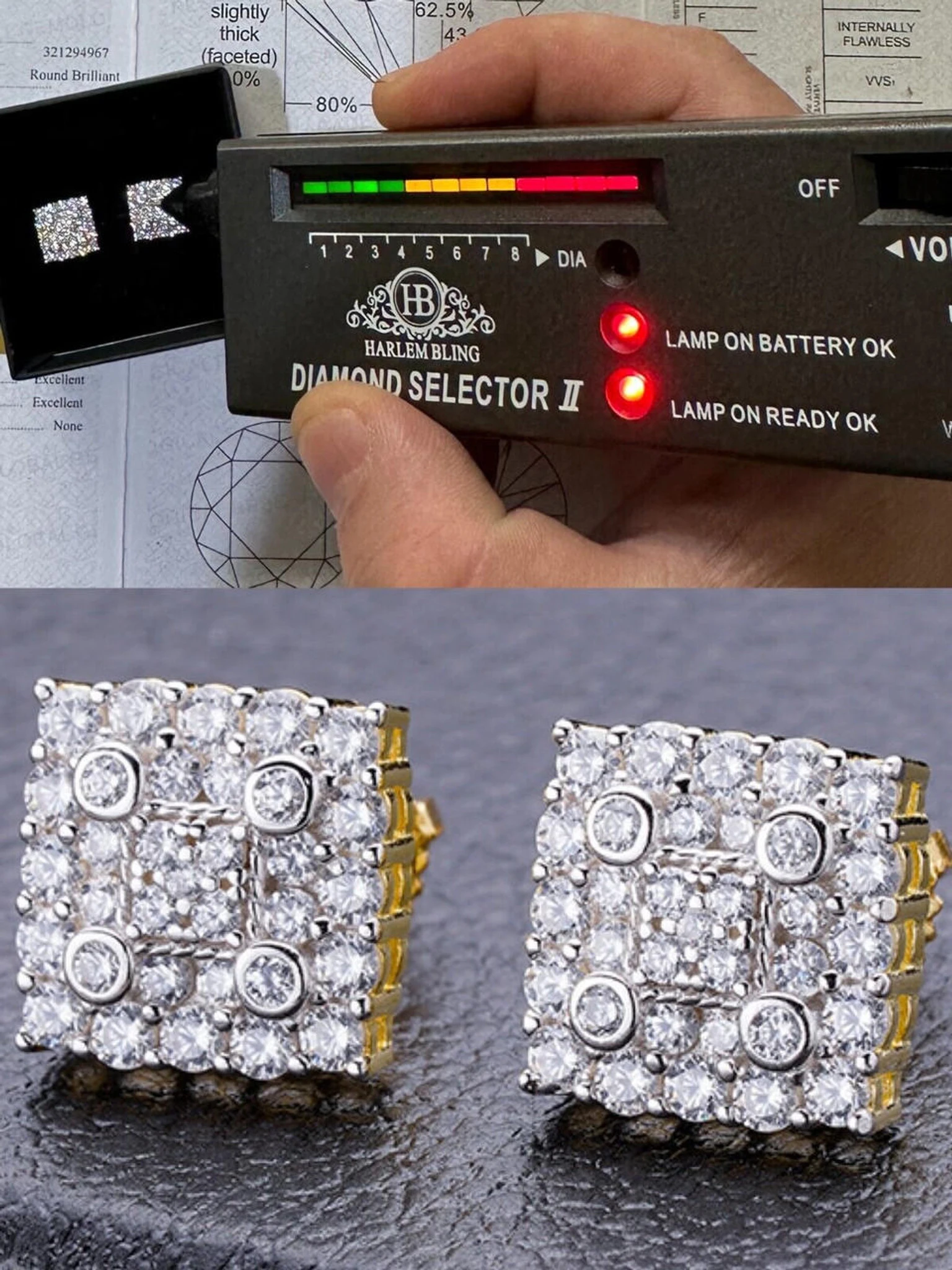 MOISSANITE Earrings Square Real 925 Silver 14k Gold Plated Iced Studs Hip Hop 3 MOISSANITE Earrings Square Real 925 Silver 14k Gold Plated Iced Studs Hip Hop