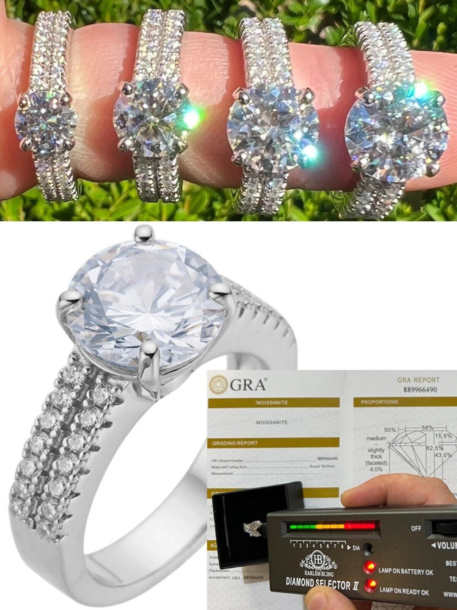 Moissanite Engagement Promise Ring Passes Diamond Tester 925 Silver 1.3ct-4.3ct 3 Moissanite Engagement Promise Ring Passes Diamond Tester 925 Silver 1.3ct-4.3ct