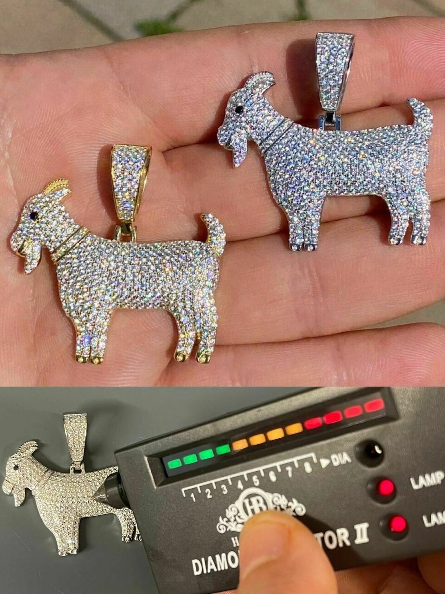 Moissanite GOAT Pendant Bling Necklace Iced Gold Silver Mens Pass Diamond Tester 3 Moissanite GOAT Pendant Bling Necklace Iced Gold Silver Mens Pass Diamond Tester