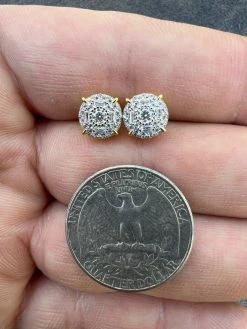 Moissanite Gold Vermeil HipHop 8mm Earrings Round Cluster Stud Pass Diamond Test -Harlem Bling Shop harlembling moissanite gold vermeil hiphop 8mm earrings round cluster stud pass diamond test 38049.1664357736