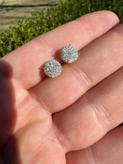 Moissanite Gold Vermeil HipHop 8mm Earrings Round Cluster Stud Pass Diamond Test -Harlem Bling Shop harlembling moissanite gold vermeil hiphop 8mm earrings round cluster stud pass diamond test 40408.1664362188