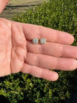 Moissanite Gold Vermeil HipHop 8mm Earrings Round Cluster Stud Pass Diamond Test -Harlem Bling Shop harlembling moissanite gold vermeil hiphop 8mm earrings round cluster stud pass diamond test 66956.1664362954