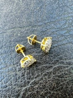 Moissanite Gold Vermeil HipHop 8mm Earrings Round Cluster Stud Pass Diamond Test -Harlem Bling Shop harlembling moissanite gold vermeil hiphop 8mm earrings round cluster stud pass diamond test 93075.1664362216