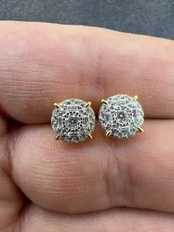 Moissanite Gold Vermeil HipHop 8mm Earrings Round Cluster Stud Pass Diamond Test -Harlem Bling Shop harlembling moissanite gold vermeil hiphop 8mm earrings round cluster stud pass diamond test 95398.1664356802