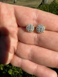 Moissanite Gold Vermeil HipHop 8mm Earrings Round Cluster Stud Pass Diamond Test -Harlem Bling Shop harlembling moissanite gold vermeil hiphop 8mm earrings round cluster stud pass diamond test 97906.1664359689