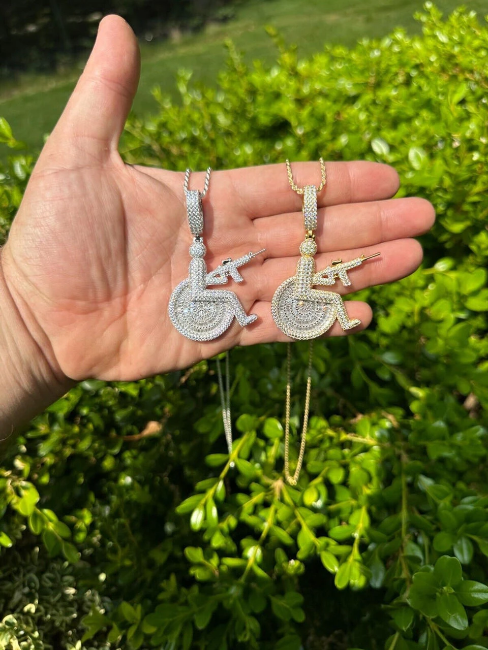 Moissanite Handicap In Wheelchair & AK47 Gun 925 Silver/Gold Plated Iced Pendant 20 Moissanite Handicap In Wheelchair & AK47 Gun 925 Silver/Gold Plated Iced Pendant - Image 18