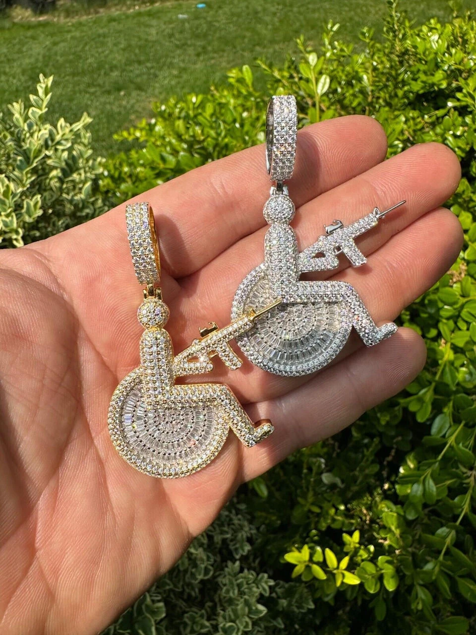 Moissanite Handicap In Wheelchair & AK47 Gun 925 Silver/Gold Plated Iced Pendant 22 Moissanite Handicap In Wheelchair & AK47 Gun 925 Silver/Gold Plated Iced Pendant - Image 20