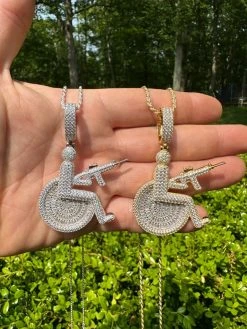 Moissanite Handicap In Wheelchair & AK47 Gun 925 Silver/Gold Plated Iced Pendant 23 Moissanite Handicap In Wheelchair & AK47 Gun 925 Silver/Gold Plated Iced Pendant -Harlem Bling Shop harlembling moissanite handicap in wheelchair and ak47 gun 925 silvergold plated iced pendant 20491.1684271270