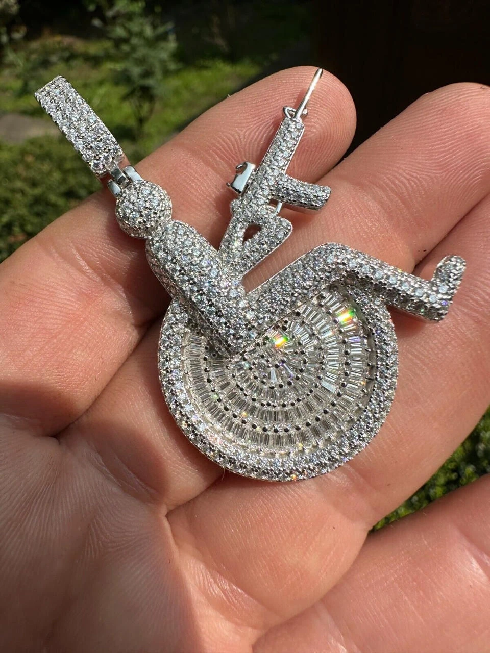 Moissanite Handicap In Wheelchair & AK47 Gun 925 Silver/Gold Plated Iced Pendant 6 Moissanite Handicap In Wheelchair & AK47 Gun 925 Silver/Gold Plated Iced Pendant - Image 4