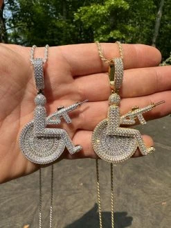 Moissanite Handicap In Wheelchair & AK47 Gun 925 Silver/Gold Plated Iced Pendant 40 Moissanite Handicap In Wheelchair & AK47 Gun 925 Silver/Gold Plated Iced Pendant -Harlem Bling Shop harlembling moissanite handicap in wheelchair and ak47 gun 925 silvergold plated iced pendant 41521.1684271253