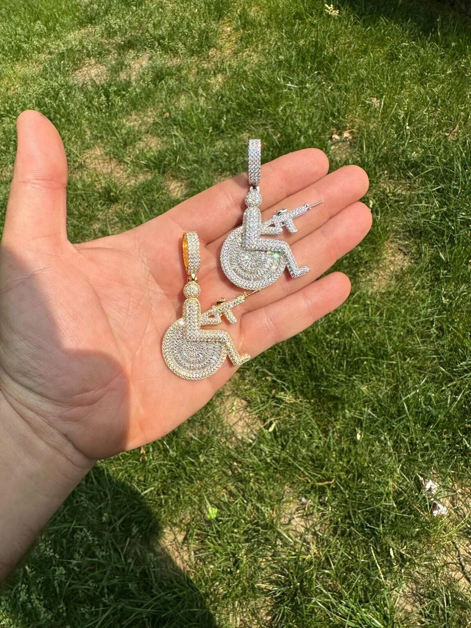 Moissanite Handicap In Wheelchair & AK47 Gun 925 Silver/Gold Plated Iced Pendant 16 Moissanite Handicap In Wheelchair & AK47 Gun 925 Silver/Gold Plated Iced Pendant - Image 14