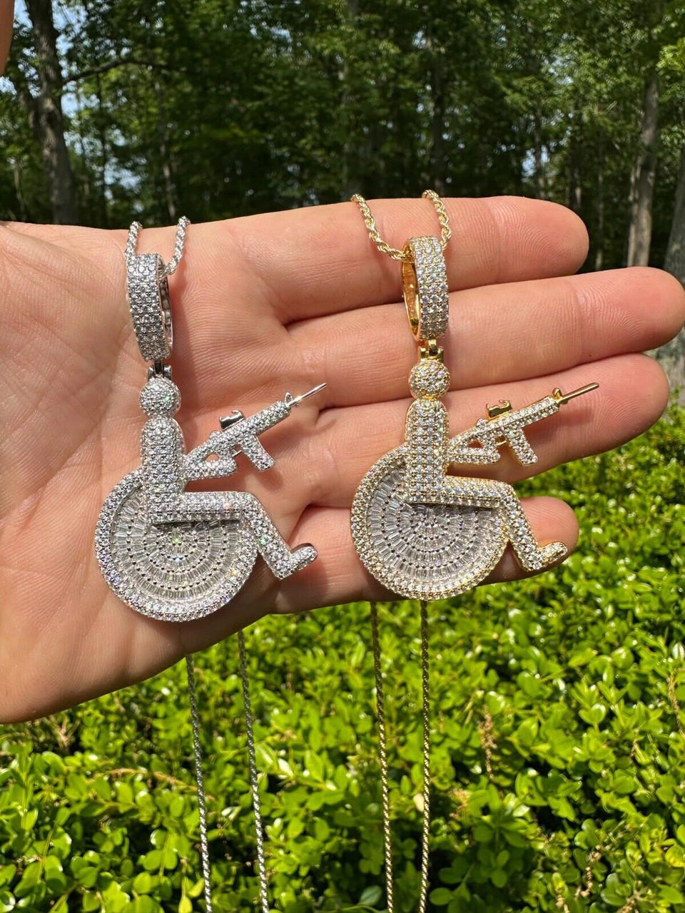 Moissanite Handicap In Wheelchair & AK47 Gun 925 Silver/Gold Plated Iced Pendant 19 Moissanite Handicap In Wheelchair & AK47 Gun 925 Silver/Gold Plated Iced Pendant - Image 17