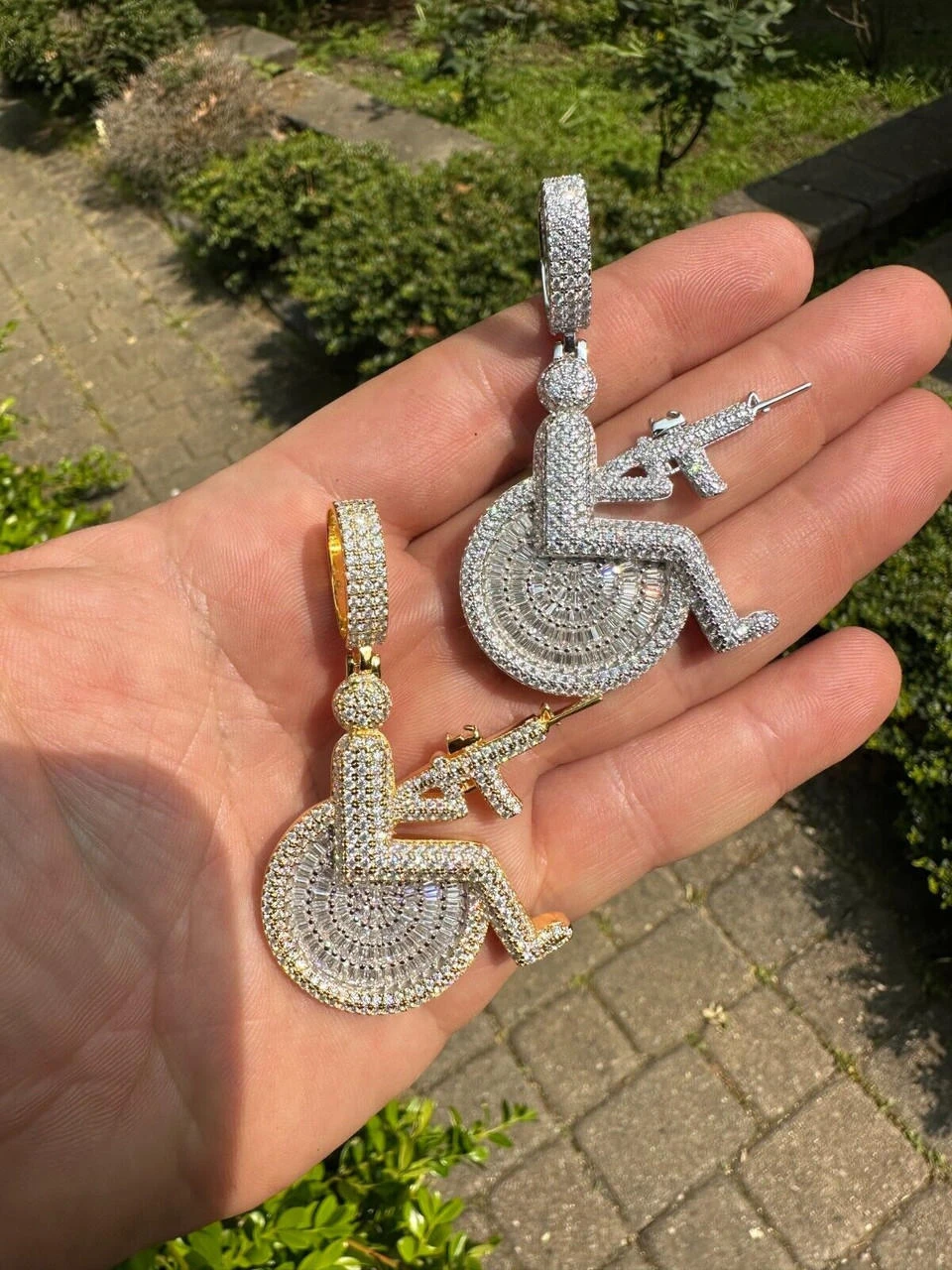Moissanite Handicap In Wheelchair & AK47 Gun 925 Silver/Gold Plated Iced Pendant 15 Moissanite Handicap In Wheelchair & AK47 Gun 925 Silver/Gold Plated Iced Pendant - Image 13