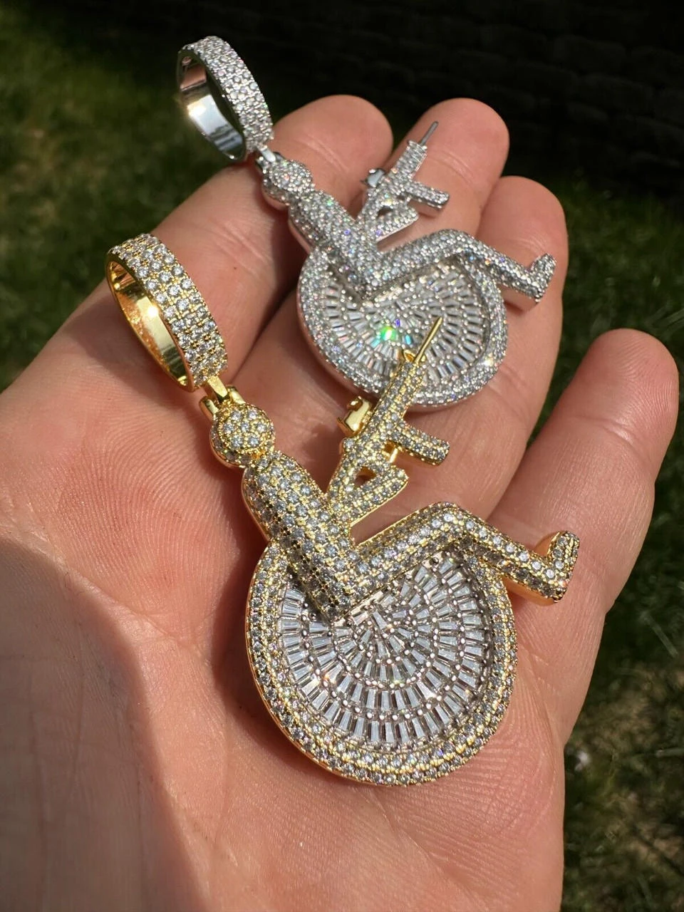 Moissanite Handicap In Wheelchair & AK47 Gun 925 Silver/Gold Plated Iced Pendant 18 Moissanite Handicap In Wheelchair & AK47 Gun 925 Silver/Gold Plated Iced Pendant - Image 16