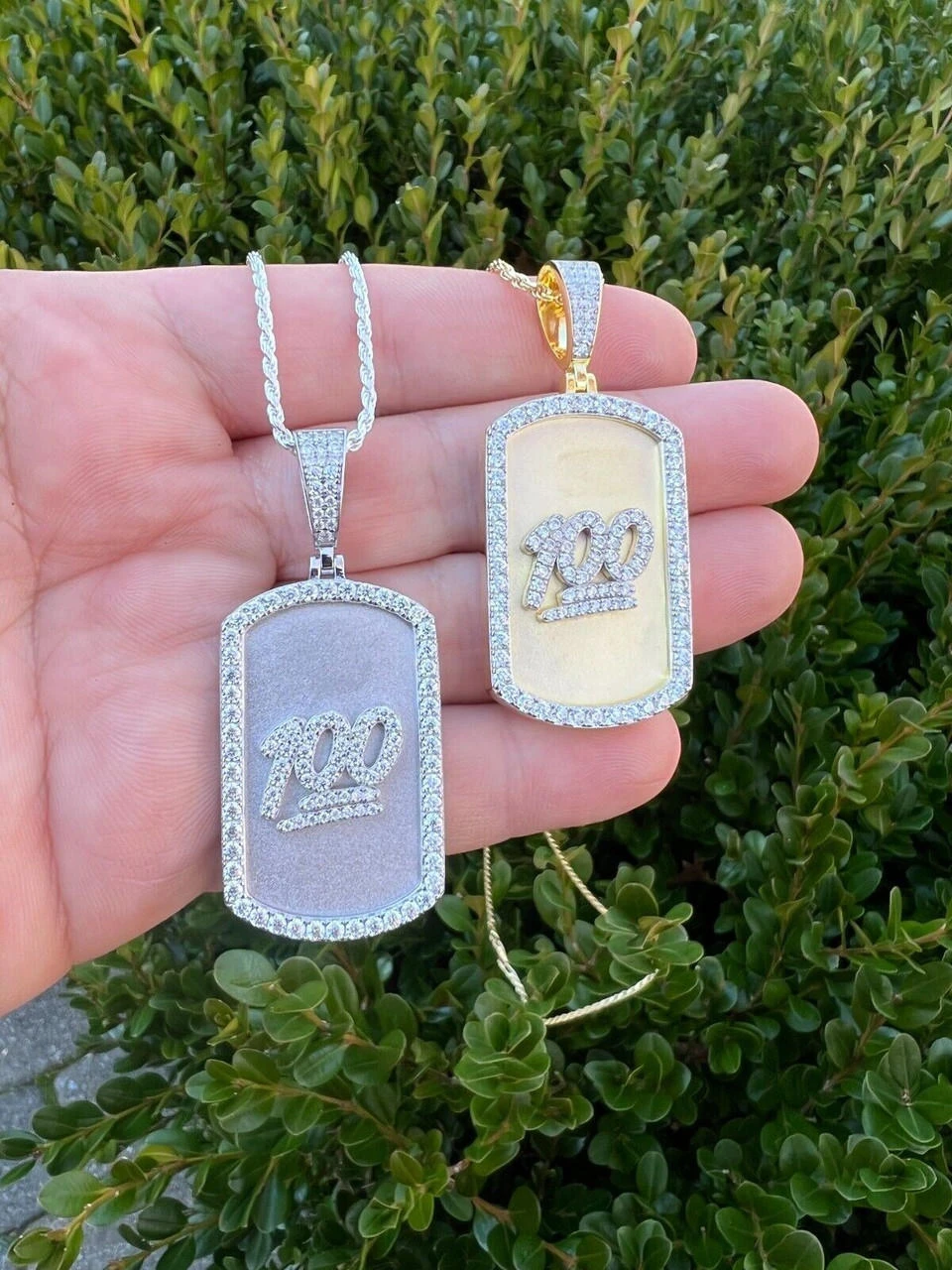 MOISSANITE Hip Hop 925 Silver / Gold Keep It 100 Dog Tag Iced Pendant Necklace 17 MOISSANITE Hip Hop 925 Silver / Gold Keep It 100 Dog Tag Iced Pendant Necklace - Image 15