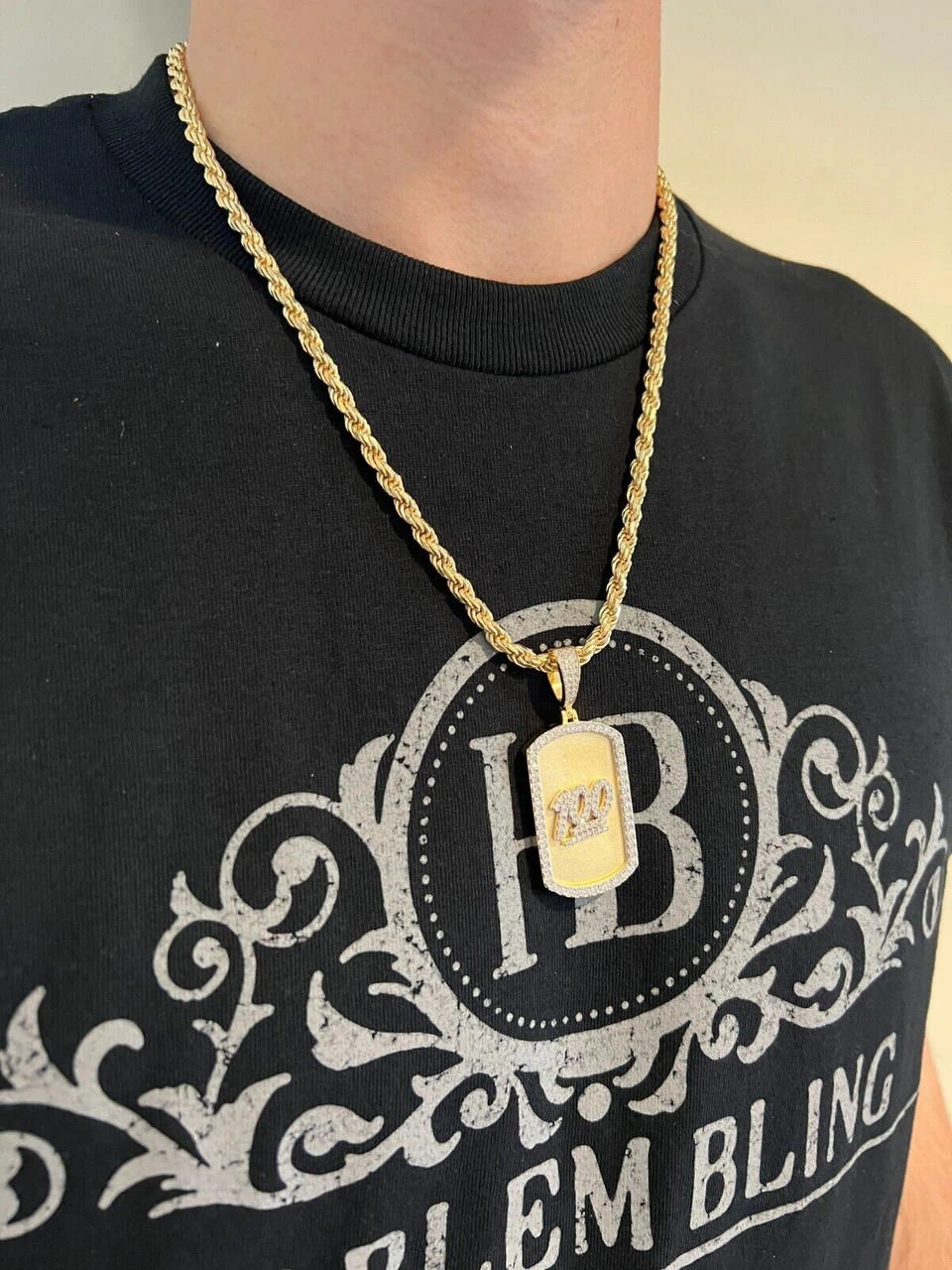 MOISSANITE Hip Hop 925 Silver / Gold Keep It 100 Dog Tag Iced Pendant Necklace 5 MOISSANITE Hip Hop 925 Silver / Gold Keep It 100 Dog Tag Iced Pendant Necklace - Image 3