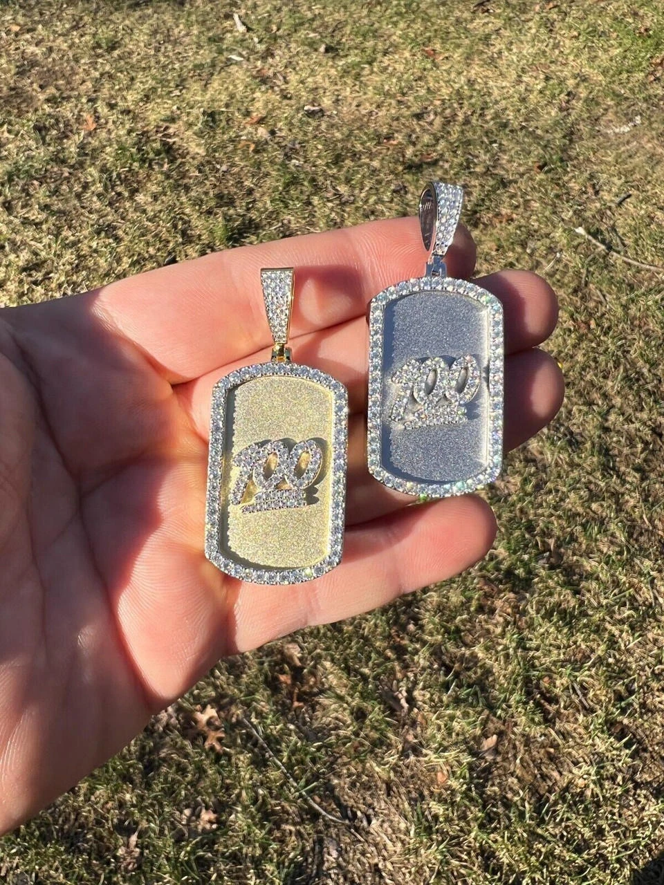 MOISSANITE Hip Hop 925 Silver / Gold Keep It 100 Dog Tag Iced Pendant Necklace 14 MOISSANITE Hip Hop 925 Silver / Gold Keep It 100 Dog Tag Iced Pendant Necklace - Image 12