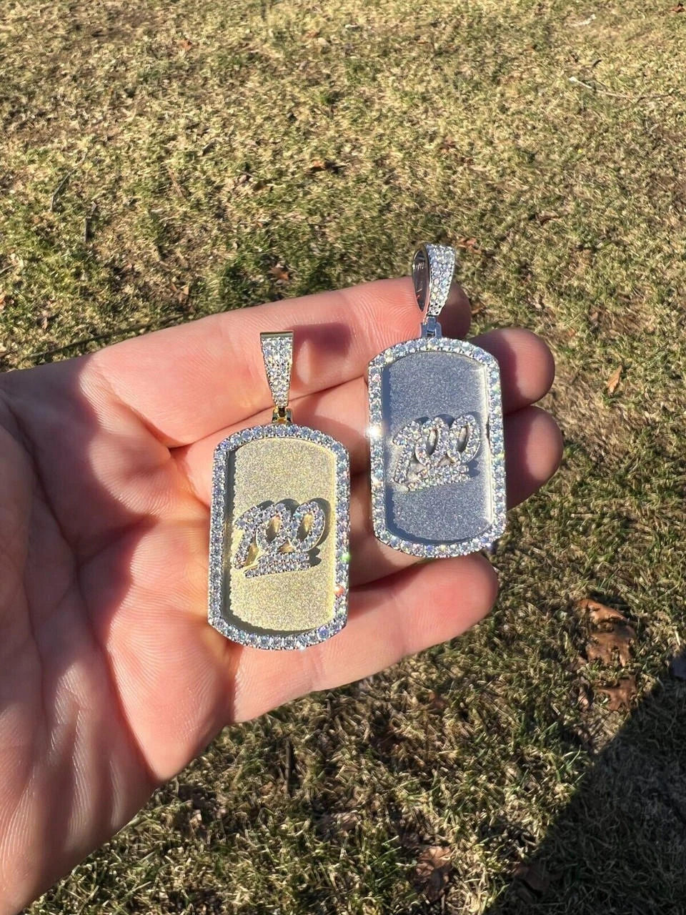 MOISSANITE Hip Hop 925 Silver / Gold Keep It 100 Dog Tag Iced Pendant Necklace 12 MOISSANITE Hip Hop 925 Silver / Gold Keep It 100 Dog Tag Iced Pendant Necklace - Image 10