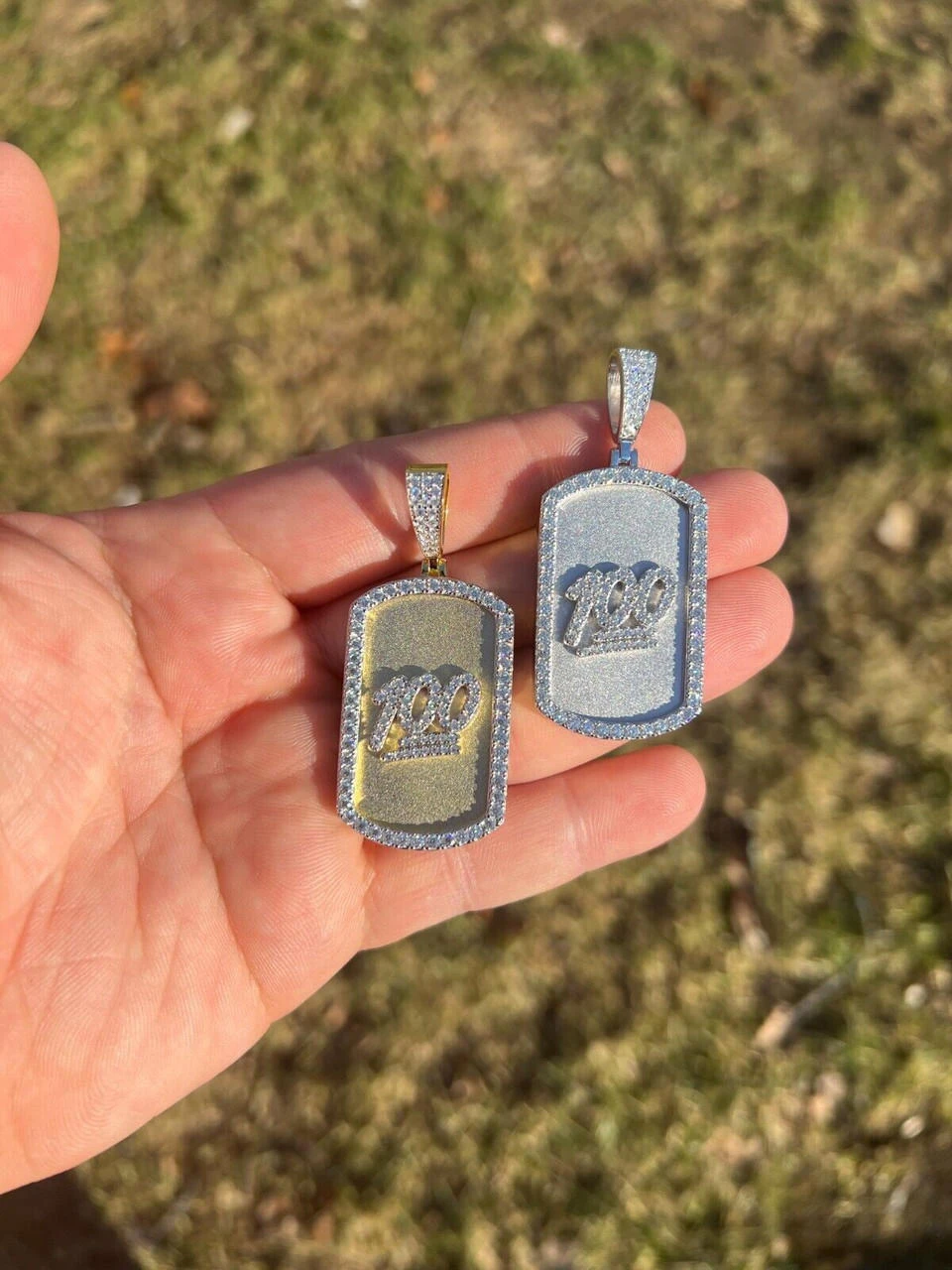 MOISSANITE Hip Hop 925 Silver / Gold Keep It 100 Dog Tag Iced Pendant Necklace 11 MOISSANITE Hip Hop 925 Silver / Gold Keep It 100 Dog Tag Iced Pendant Necklace - Image 9