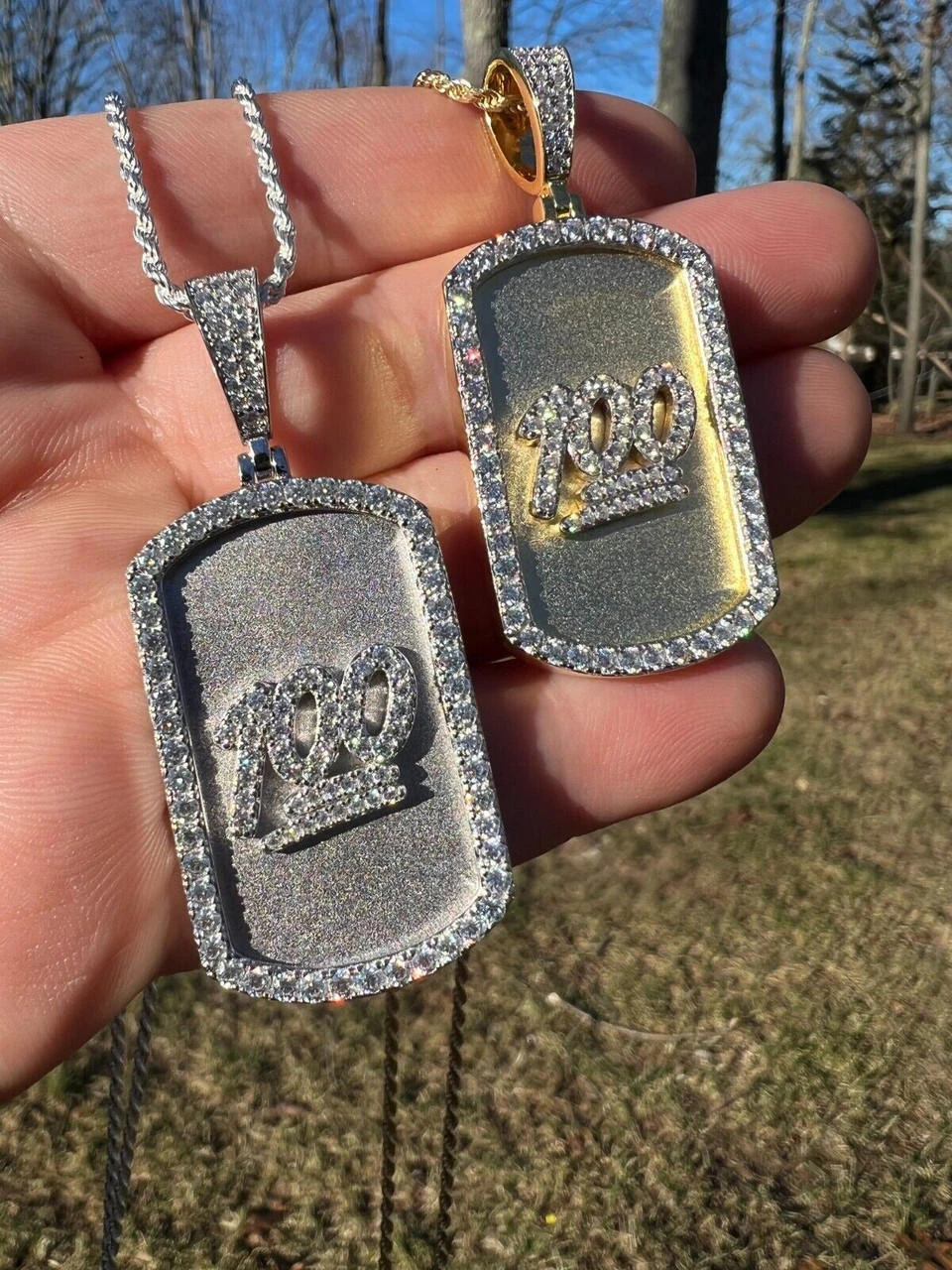 MOISSANITE Hip Hop 925 Silver / Gold Keep It 100 Dog Tag Iced Pendant Necklace 16 MOISSANITE Hip Hop 925 Silver / Gold Keep It 100 Dog Tag Iced Pendant Necklace - Image 14