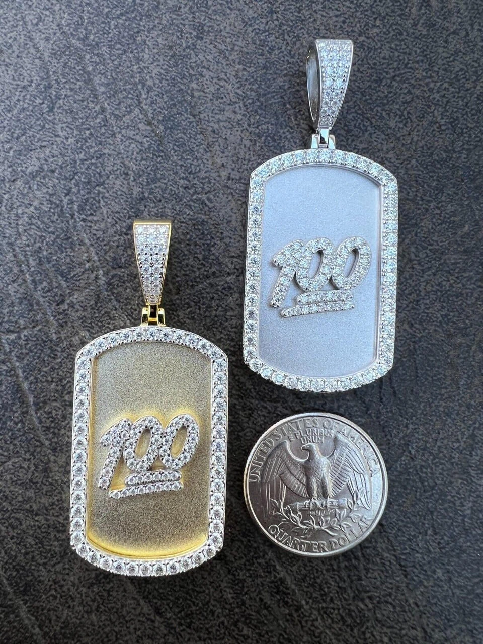 MOISSANITE Hip Hop 925 Silver / Gold Keep It 100 Dog Tag Iced Pendant Necklace 6 MOISSANITE Hip Hop 925 Silver / Gold Keep It 100 Dog Tag Iced Pendant Necklace - Image 4
