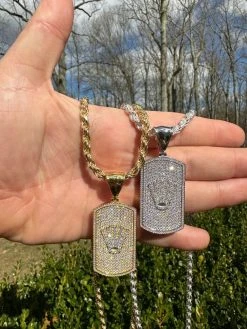 MOISSANITE Hip Hop 925 Silver / Gold Rolex Crown King Dog Tag Iced Pendant Necklace -Harlem Bling Shop harlembling moissanite hip hop 925 silver gold rolex crown king dog tag iced pendant necklace 19072.1677609499