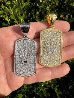 MOISSANITE Hip Hop 925 Silver / Gold Rolex Crown King Dog Tag Iced Pendant Necklace -Harlem Bling Shop harlembling moissanite hip hop 925 silver gold rolex crown king dog tag iced pendant necklace 44819.1677609475