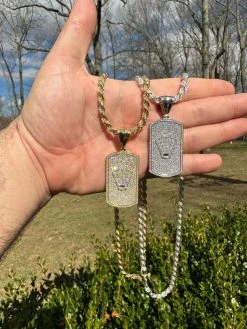 MOISSANITE Hip Hop 925 Silver / Gold Rolex Crown King Dog Tag Iced Pendant Necklace -Harlem Bling Shop harlembling moissanite hip hop 925 silver gold rolex crown king dog tag iced pendant necklace 53934.1677609503