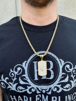 MOISSANITE Hip Hop 925 Silver / Gold Rolex Crown King Dog Tag Iced Pendant Necklace -Harlem Bling Shop harlembling moissanite hip hop 925 silver gold rolex crown king dog tag iced pendant necklace 58264.1677609488