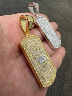 MOISSANITE Hip Hop 925 Silver / Gold Rolex Crown King Dog Tag Iced Pendant Necklace -Harlem Bling Shop harlembling moissanite hip hop 925 silver gold rolex crown king dog tag iced pendant necklace 65572.1677609492