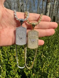 MOISSANITE Hip Hop 925 Silver / Gold Rolex Crown King Dog Tag Iced Pendant Necklace -Harlem Bling Shop harlembling moissanite hip hop 925 silver gold rolex crown king dog tag iced pendant necklace 74121.1677609509